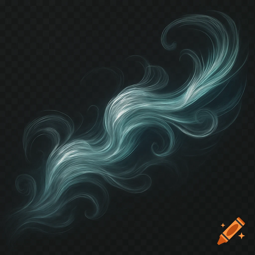 A swirling, ethereal teal and white light stream with wavy, flowing lines against a transparent checkerboard background.