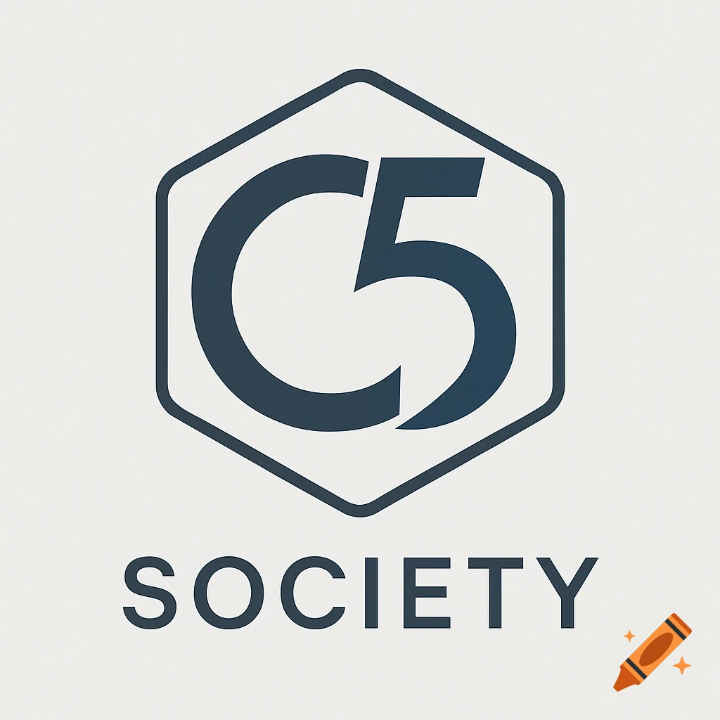 A dark blue logo with 'C5' inside a hexagon, and 'SOCIETY' written below it on a light background.