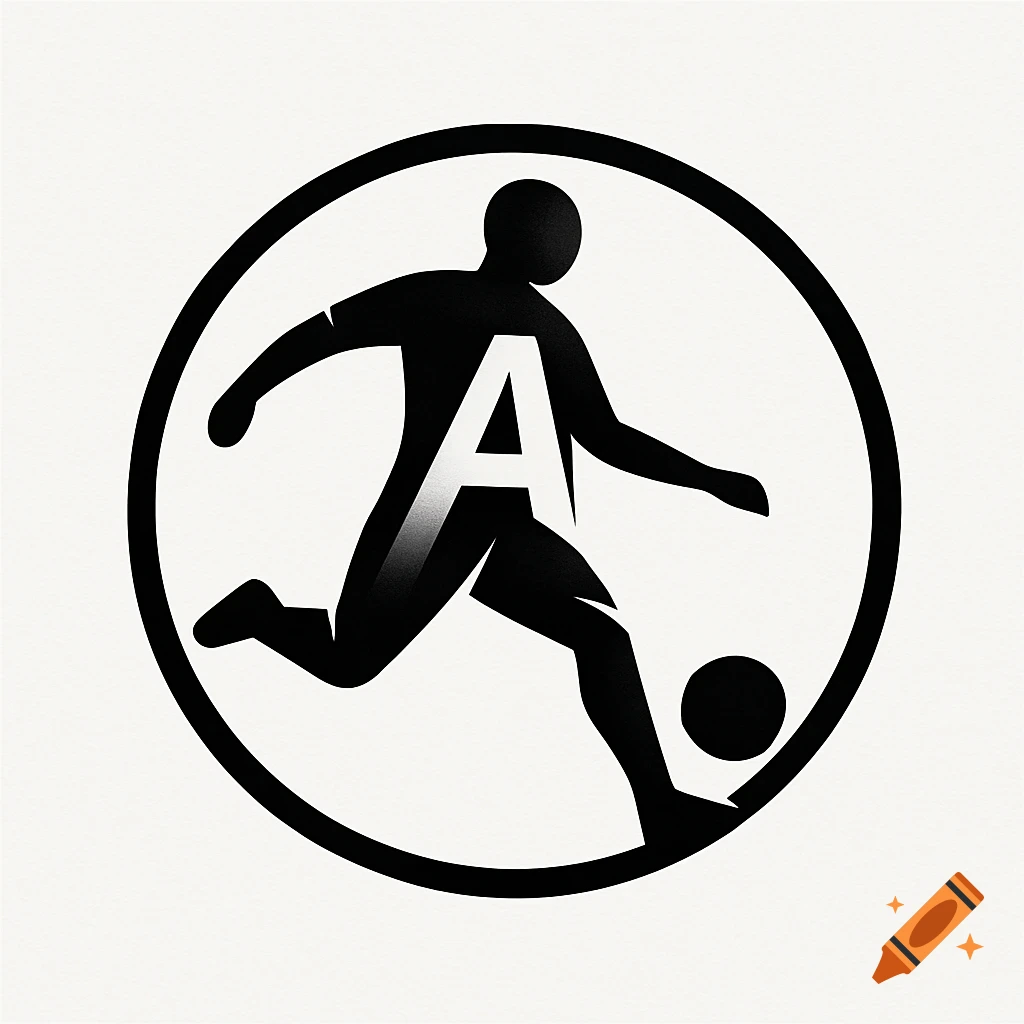 Black and white logo of a soccer player kicking a ball, with a prominent white letter 'A' on the player's chest.