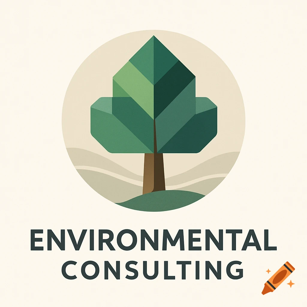 Geometric logo of a tree in a circular frame above the text 'ENVIRONMENTAL CONSULTING' on a light beige background.