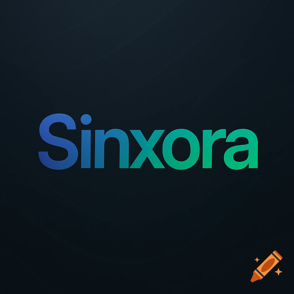 A logo for Sinxora, featuring the brand name in a blue-to-green gradient on a dark background with subtle patterns.