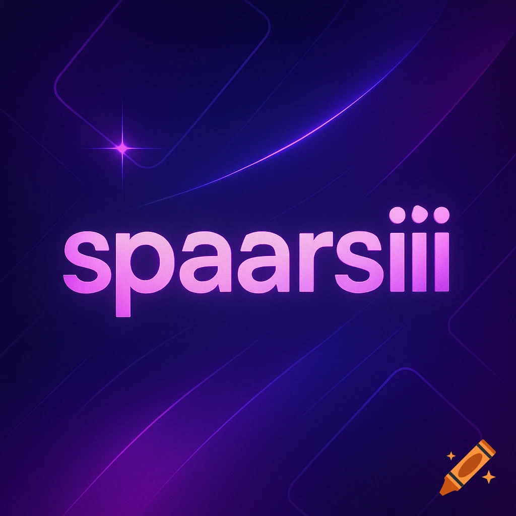 Pink glowing text 'spaarsiii' on a dark blue and purple abstract background with neon lines and a starburst.
