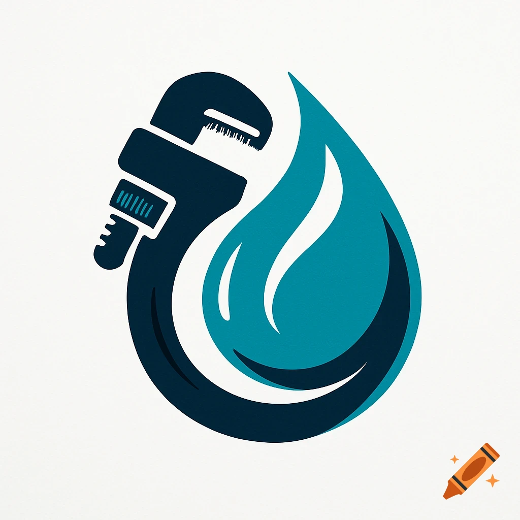 A two-tone graphic logo showing a dark blue pipe wrench integrated with a teal water drop on a white background.