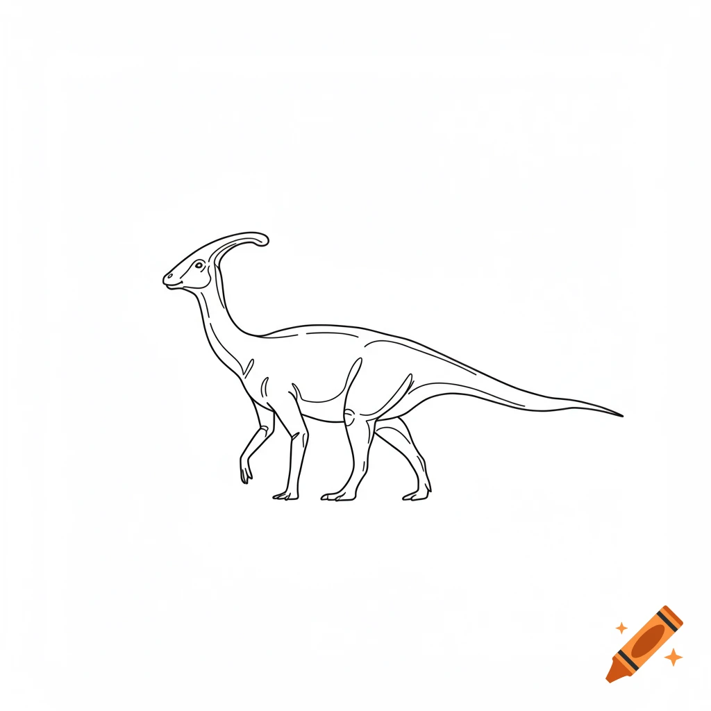 A simple black outline drawing of a parasaurolophus walking.