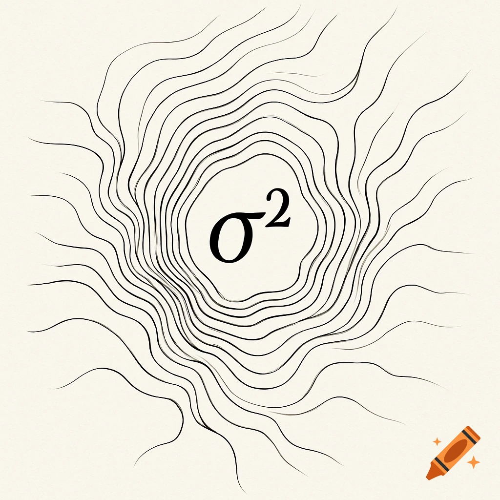 Abstract design with black wavy lines radiating from a central sigma squared symbol on a light background.