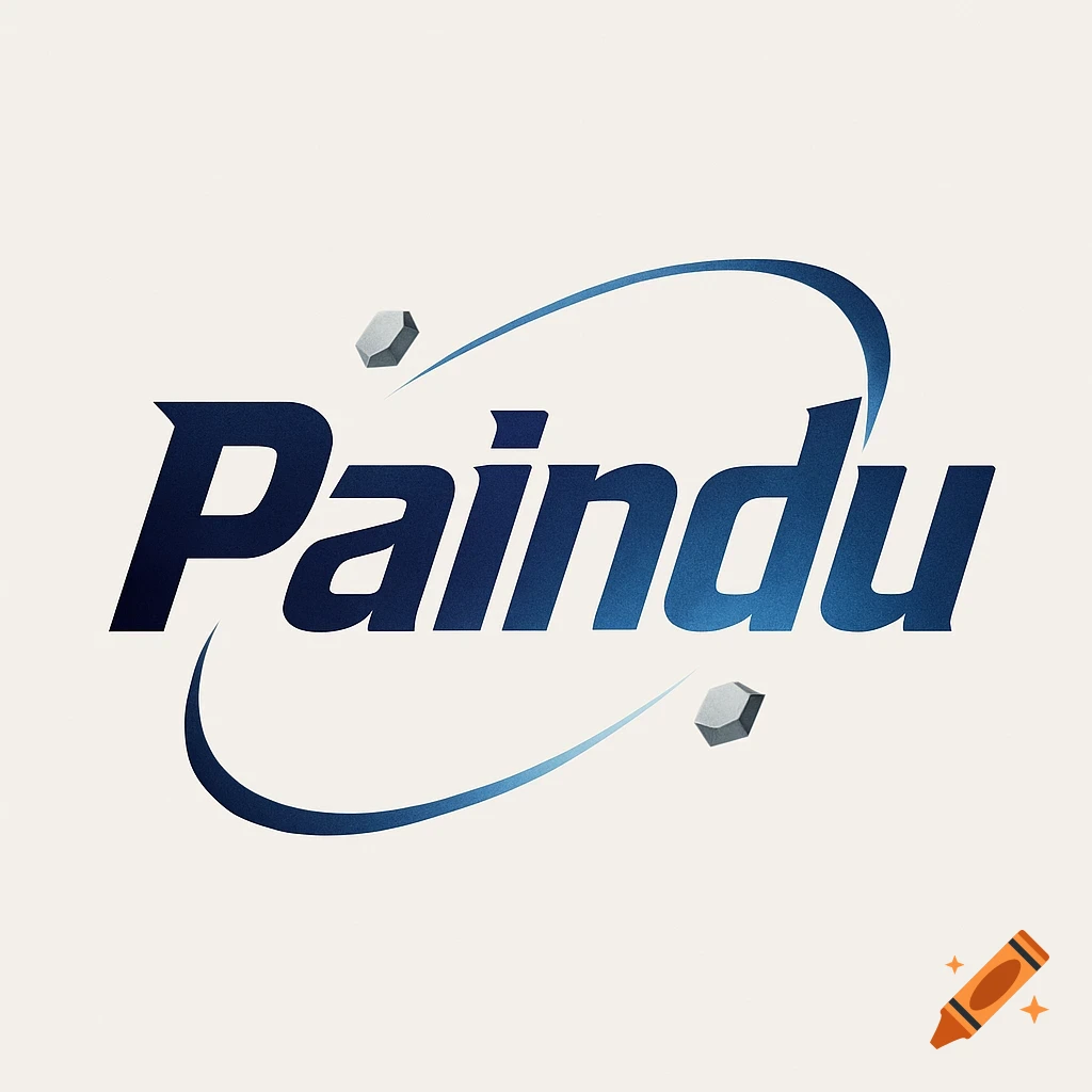 A blue and white logo for 'Paindu' with two silver hexagonal shapes and curved lines on a light background.