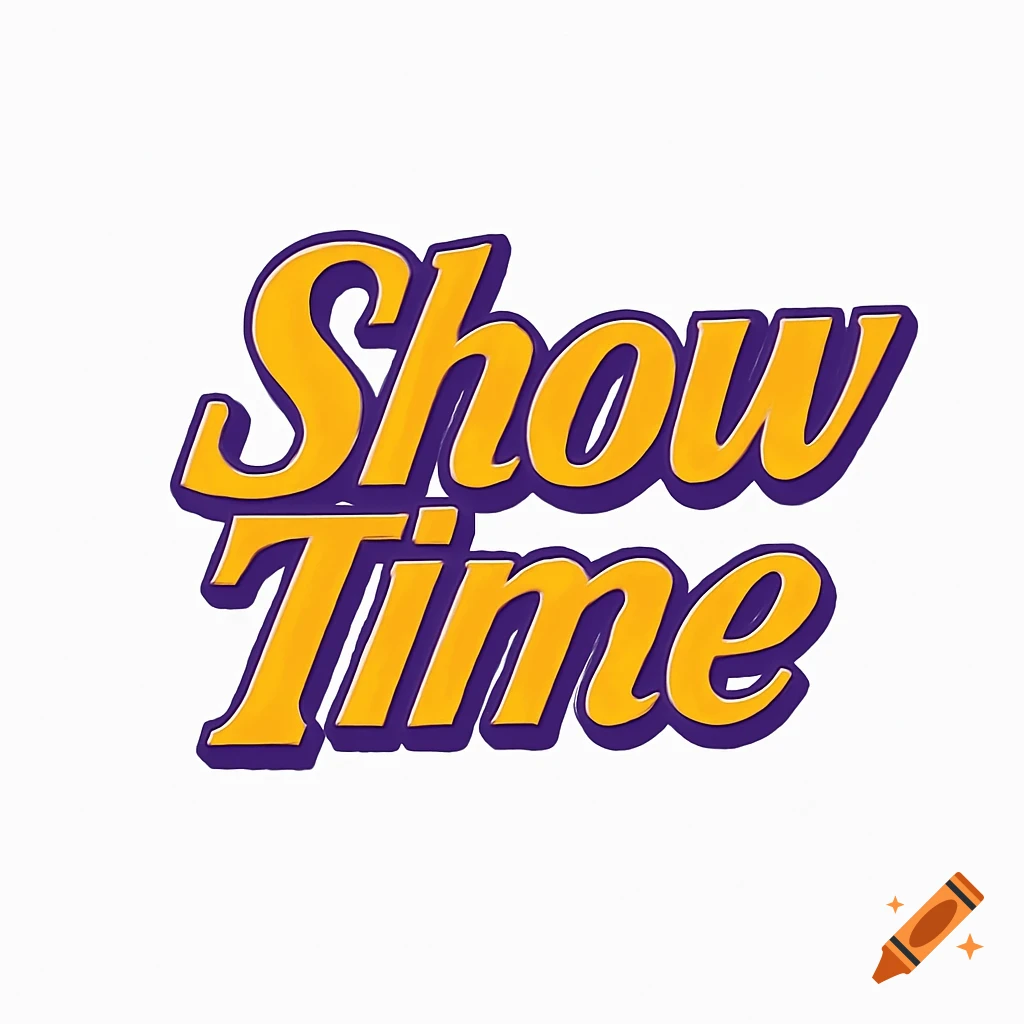 Stylized yellow text 'Show Time' with a purple outline and shadow, creating a 3D effect.