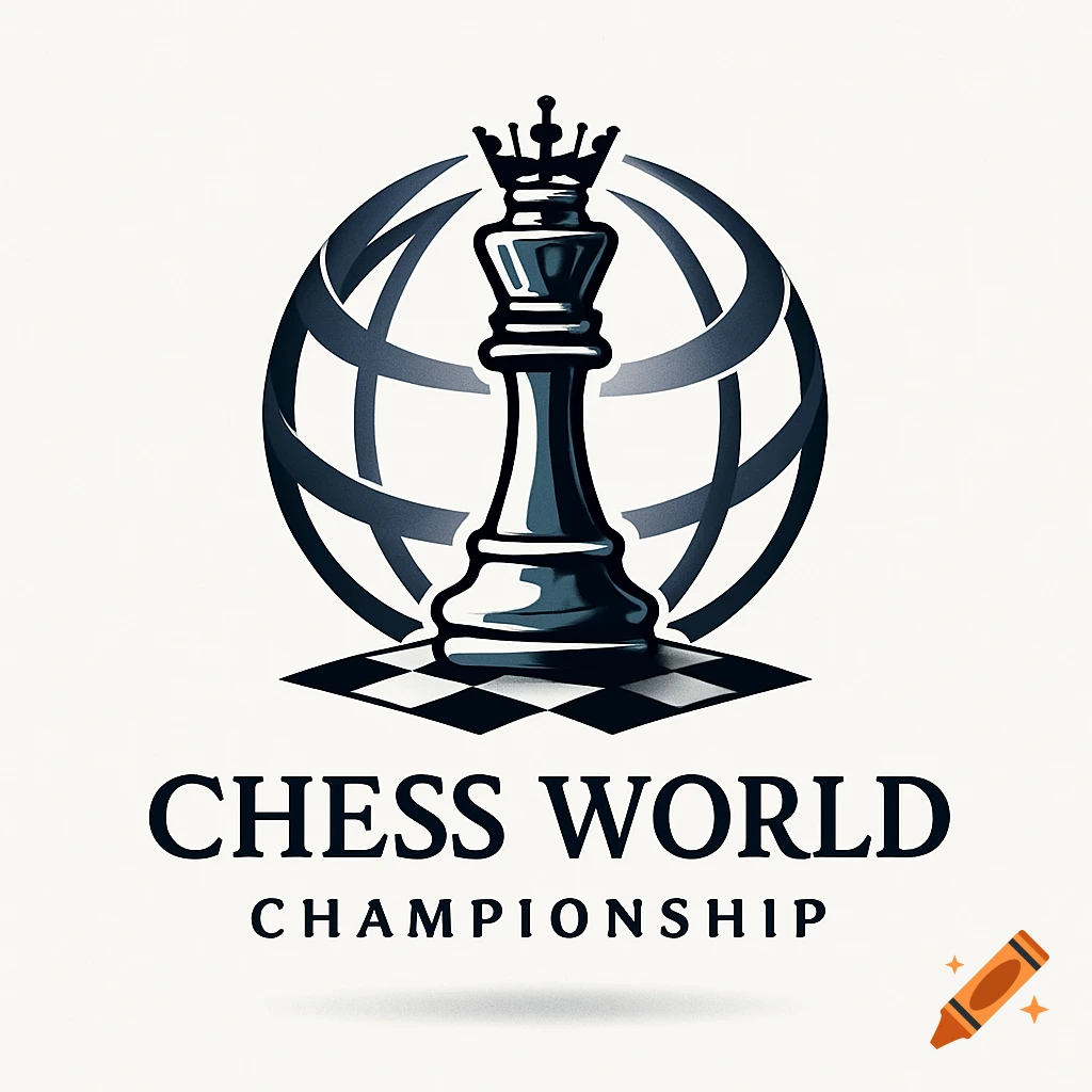 A logo featuring a black chess king piece centered in front of a stylized globe, standing on a chessboard pattern, with the text "CHESS WORLD CHAMPIONSHIP" below.