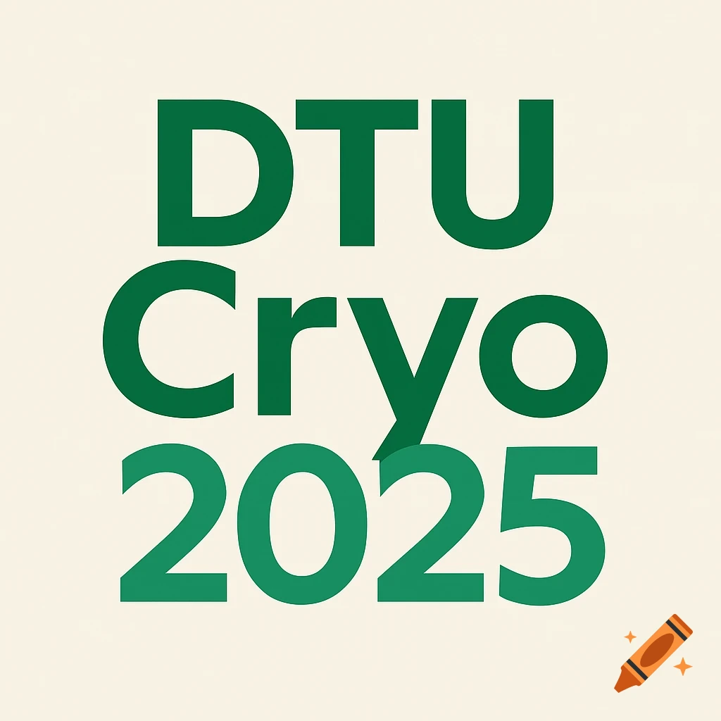 Green text 'DTU Cryo 2025' on a light cream background.