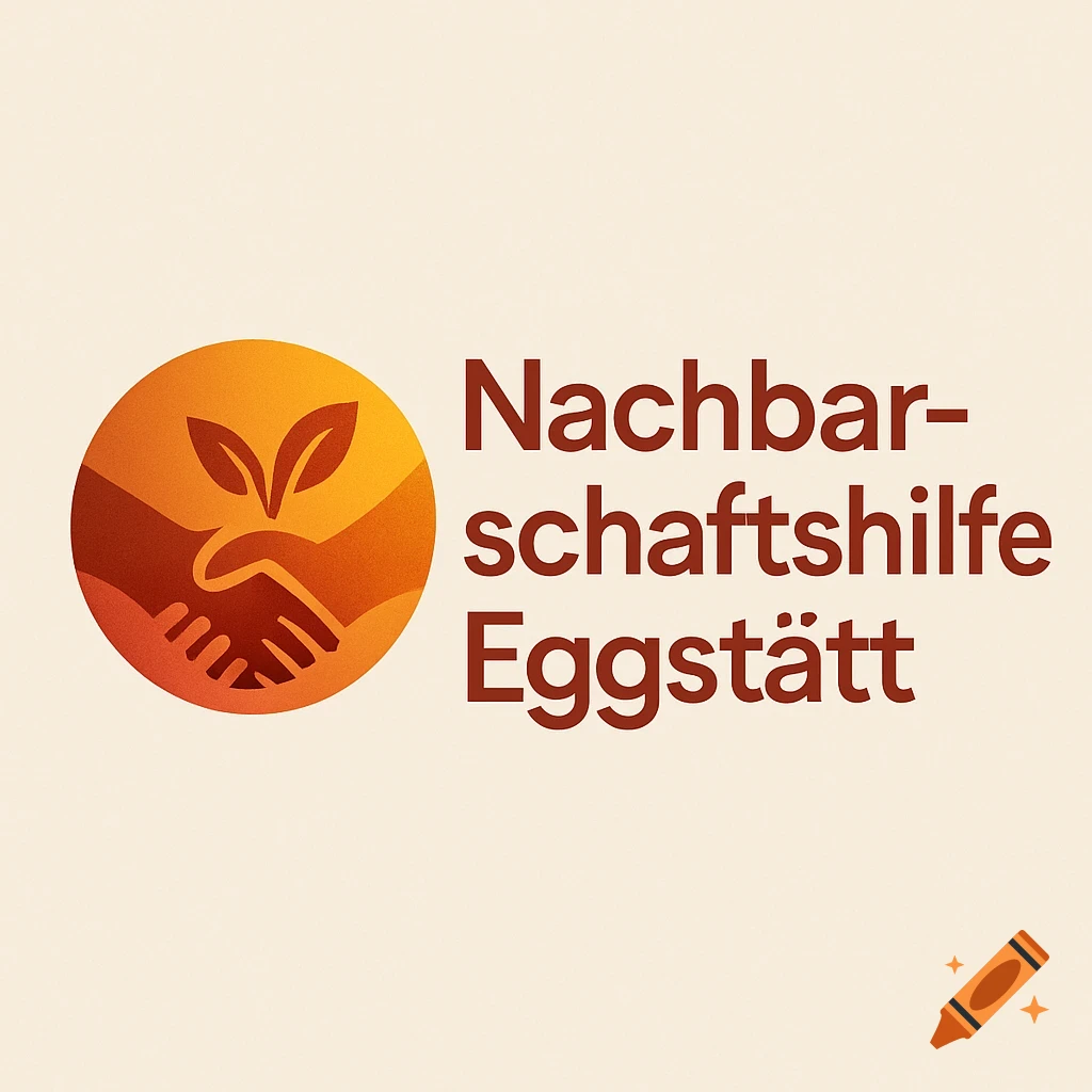 A logo featuring two hands shaking under a green plant sprout within an orange circle, next to the German text 'Nachbar-schaftshilfe Eggstätt'.