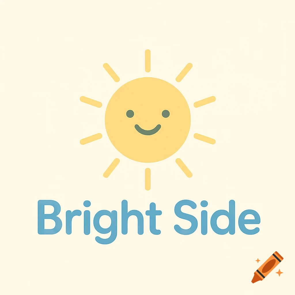 A minimalist logo with a smiling yellow sun icon and the words 'Bright Side' in blue on a cream background.