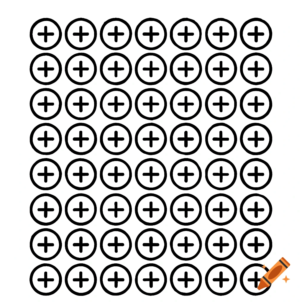 A lattice of black outlined circles, each containing a black plus sign, on a white background.