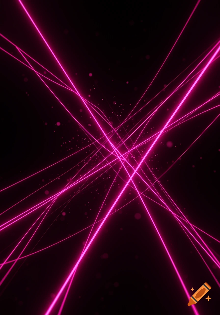 Abstract glowing neon pink lines crisscrossing on a dark background with scattered particles.