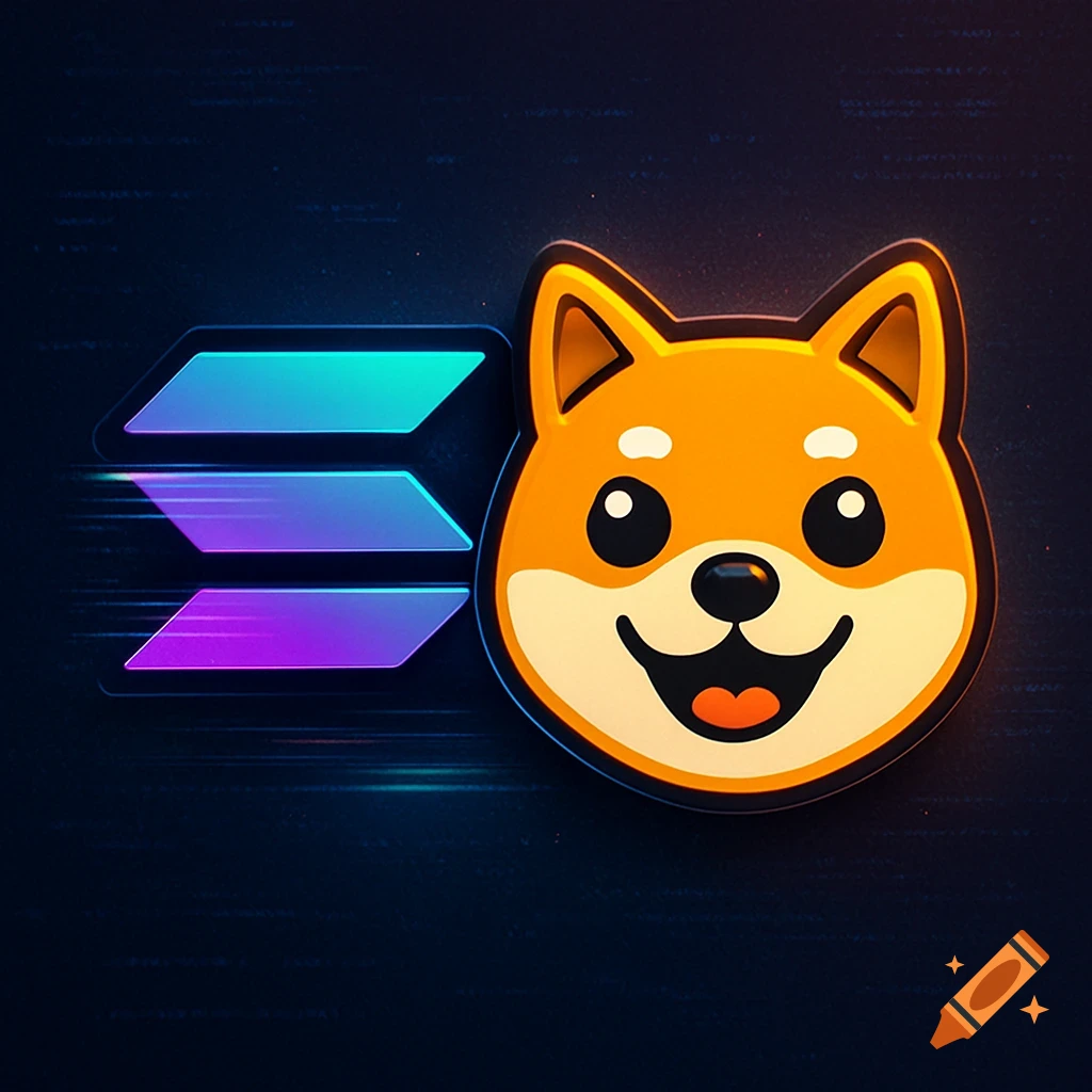 The Bonk dog logo next to the Solana blockchain logo on a dark, stylized tech background.