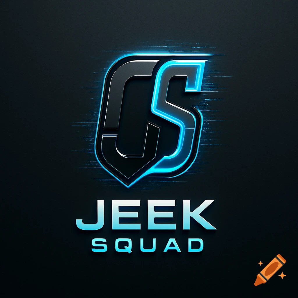 Futuristic black and blue logo with stylized 'CS' inside a shield and 'JEEK SQUAD' text.