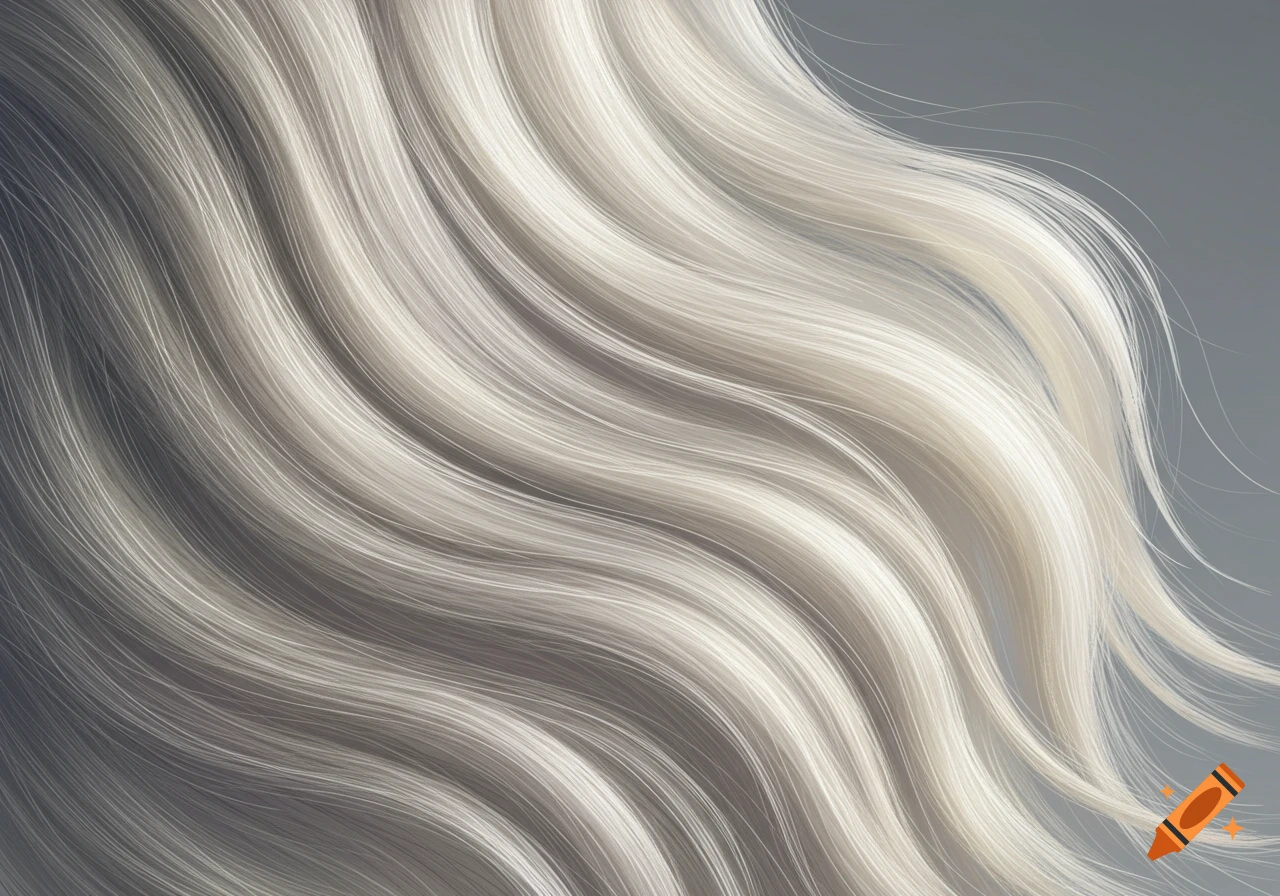Close-up of wavy platinum blonde hair with smoky icy and pearlescent undertones, showing individual strands and texture.