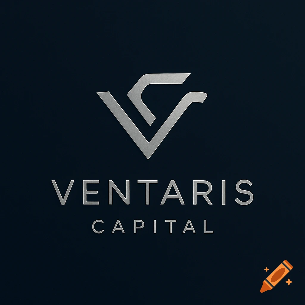 Silver abstract 'VC' logo with 'VENTARIS CAPITAL' text on a dark blue background.