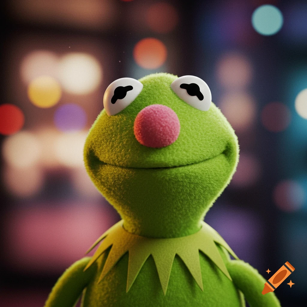 Kermit the Frog wearing a white fur coat and hat and holding a diamond  cane. on Craiyon, image size:1024x1024