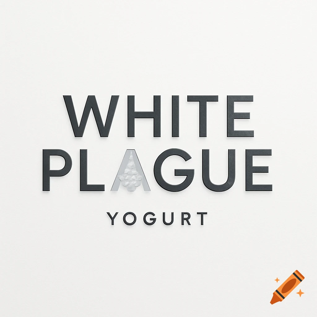 A minimalist logo on a white background reads "WHITE PLAGUE YOGURT," with the 'A' in 'PLAGUE' stylized as a virus symbol.