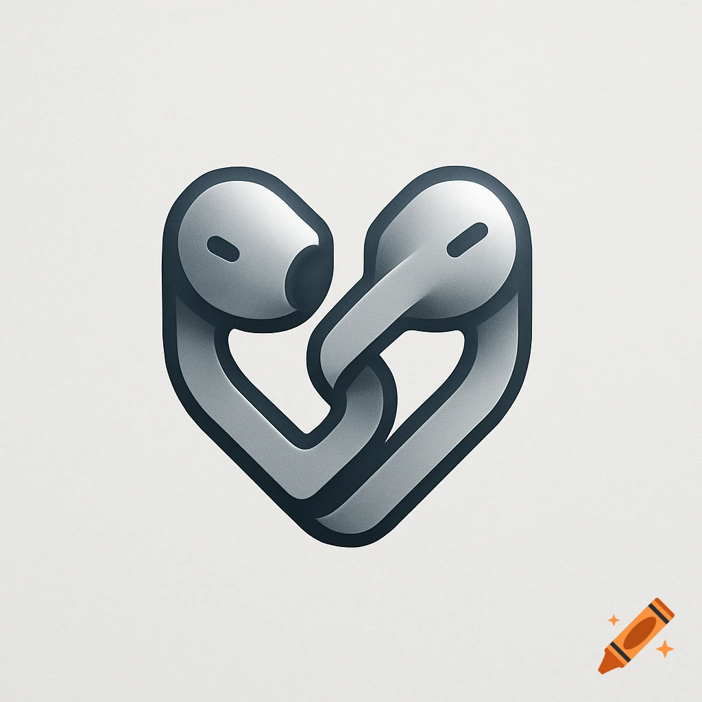 A digital illustration logo of two intertwined grey earbuds forming a heart shape on a light background.