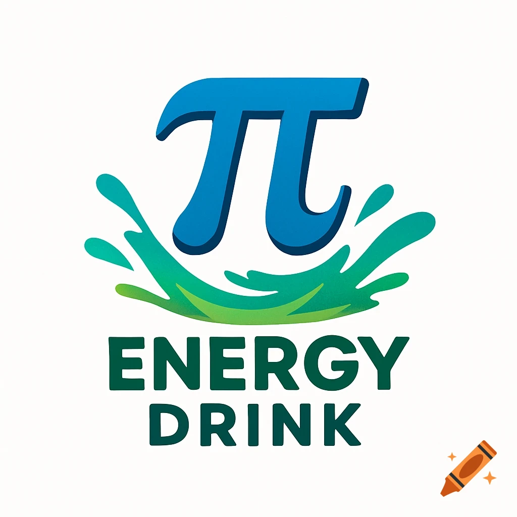 Logo for an energy drink with a blue Pi symbol over a green and blue water splash, above the text 'ENERGY DRINK'.
