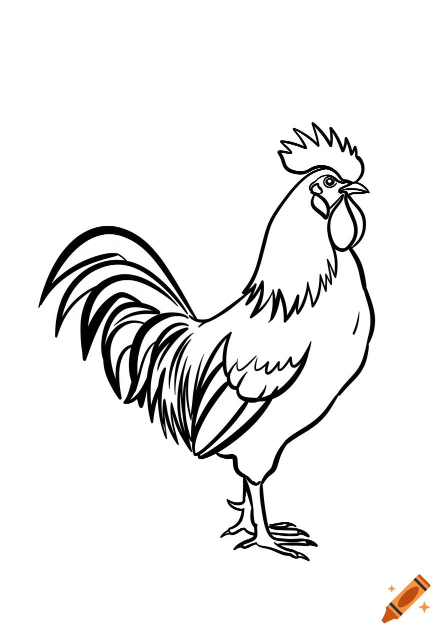 A simple black and white line drawing of a rooster.