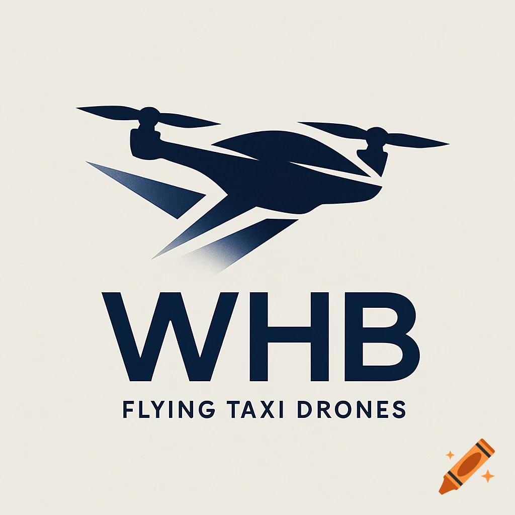 Navy blue logo featuring a stylized drone above the text 'WHB FLYING TAXI DRONES' on a light background.