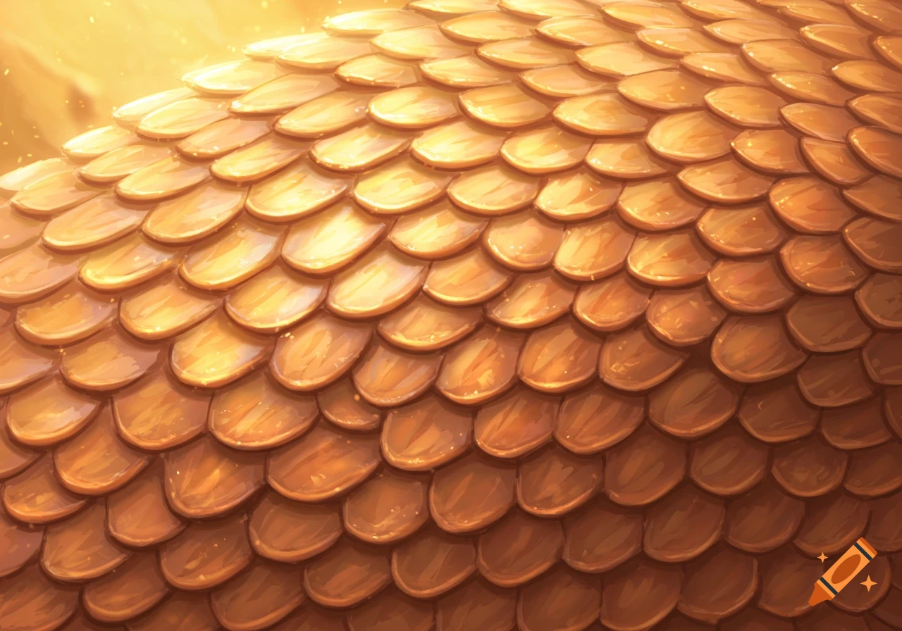 A close-up of shimmering light orange dragon scales with warm highlights.