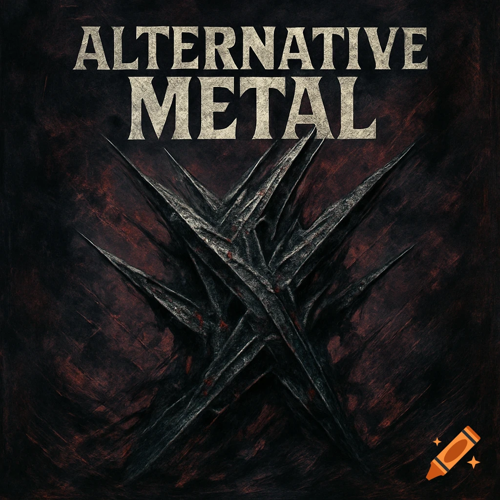 Dark, gritty album cover with "ALTERNATIVE METAL" text above interwoven sharp, metallic spikes on a distressed red and black background.