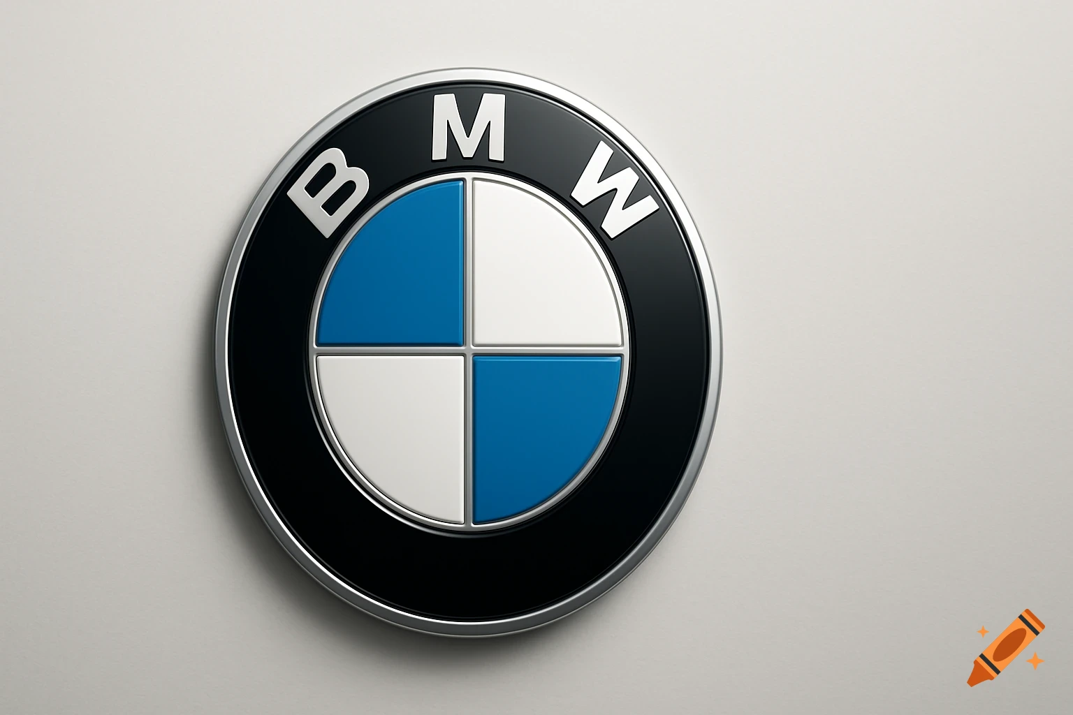 A photorealistic BMW logo, with its black, white, and blue quadrants, set against a plain light background.