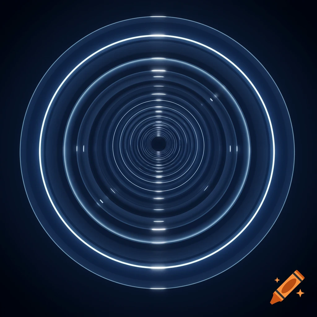 A dark blue image shows many glowing concentric circles receding into a central point, creating a tunnel effect.