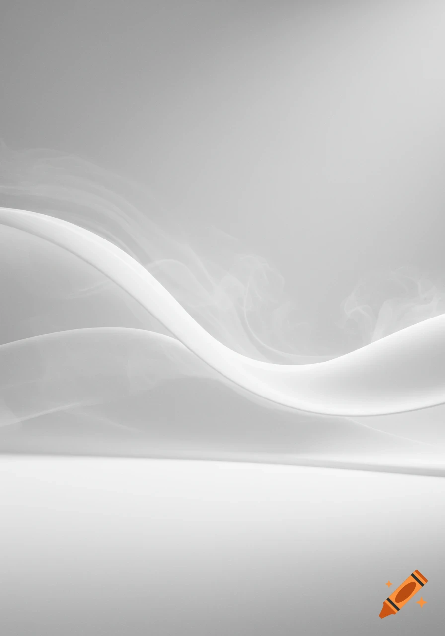 Abstract white and gray background with smooth, flowing curves and subtle smoke-like wisps.