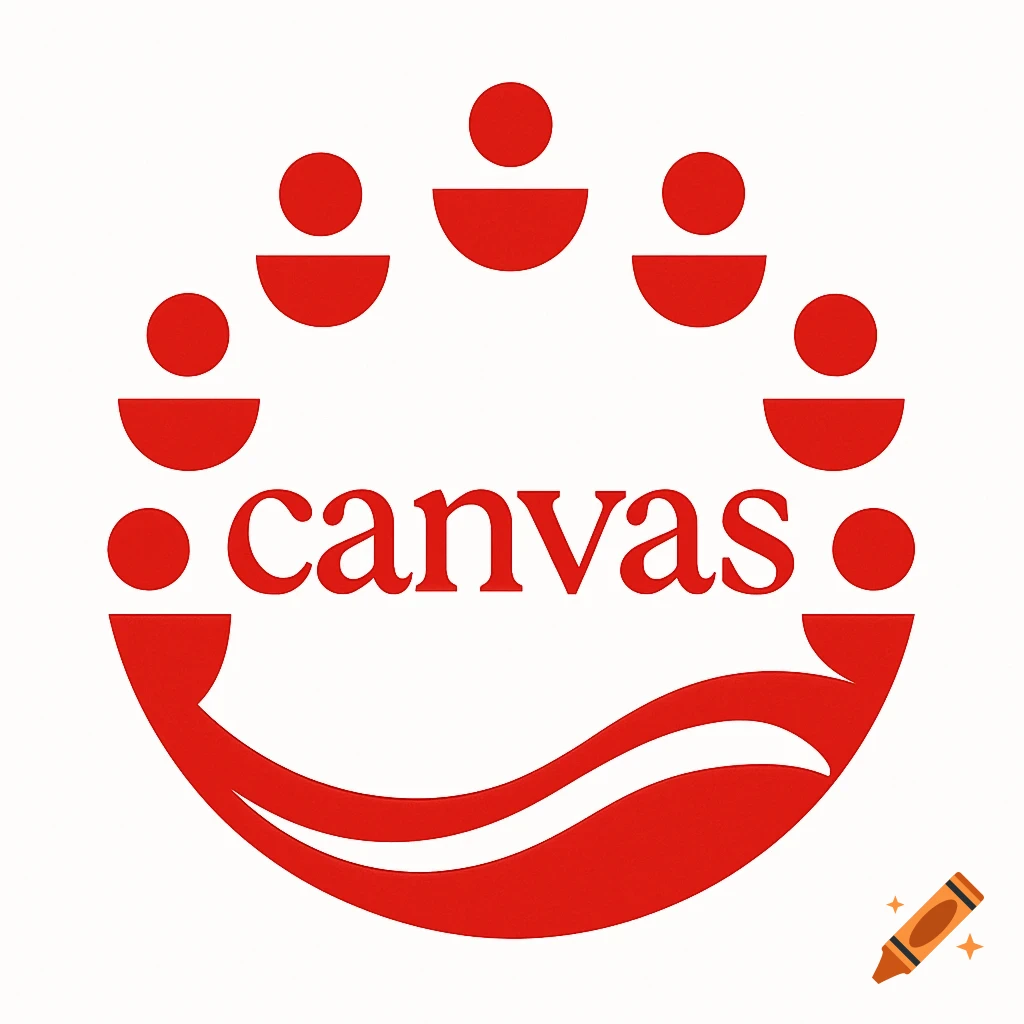 A red logo with the word 'canvas' and abstract red half-ovals and circles in a circular pattern on a white background.