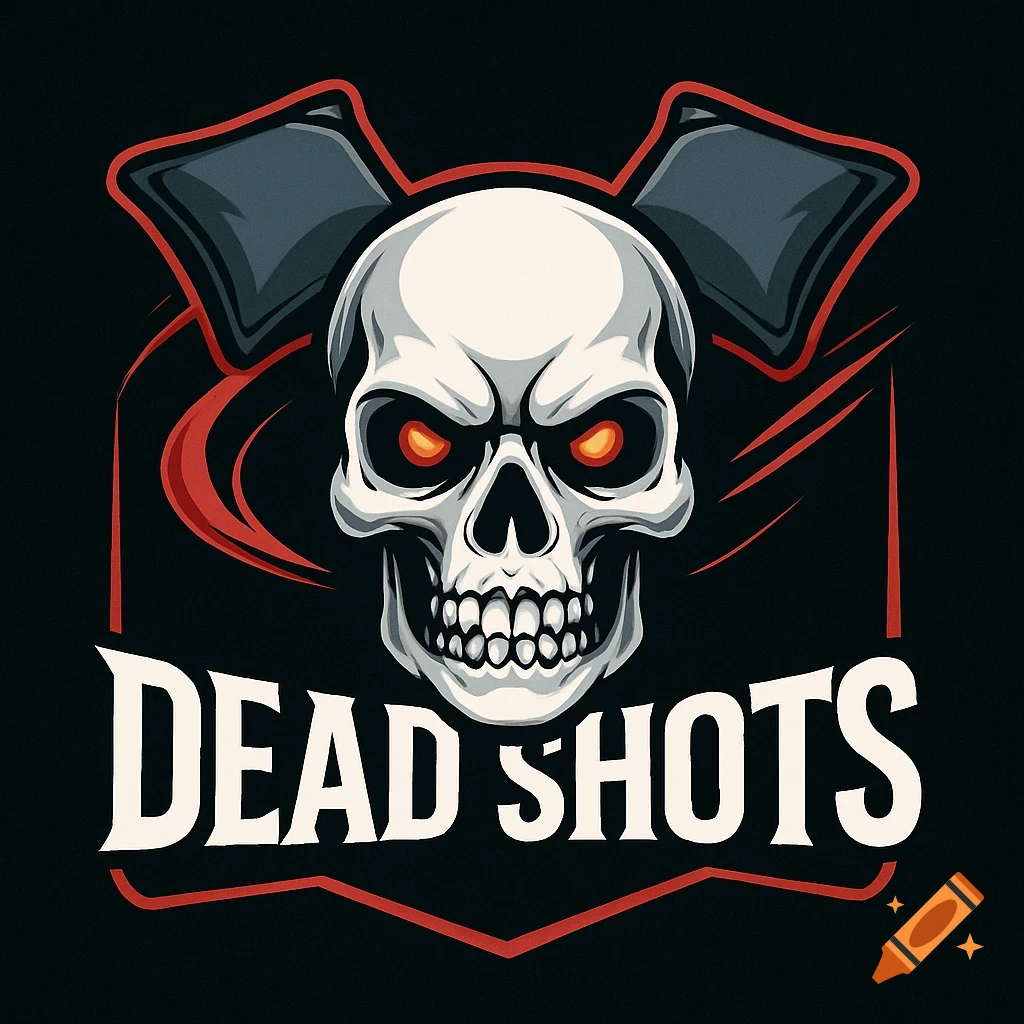 A competitive team logo featuring a white skull with glowing red eyes and 'DEAD SHOTS' text.
