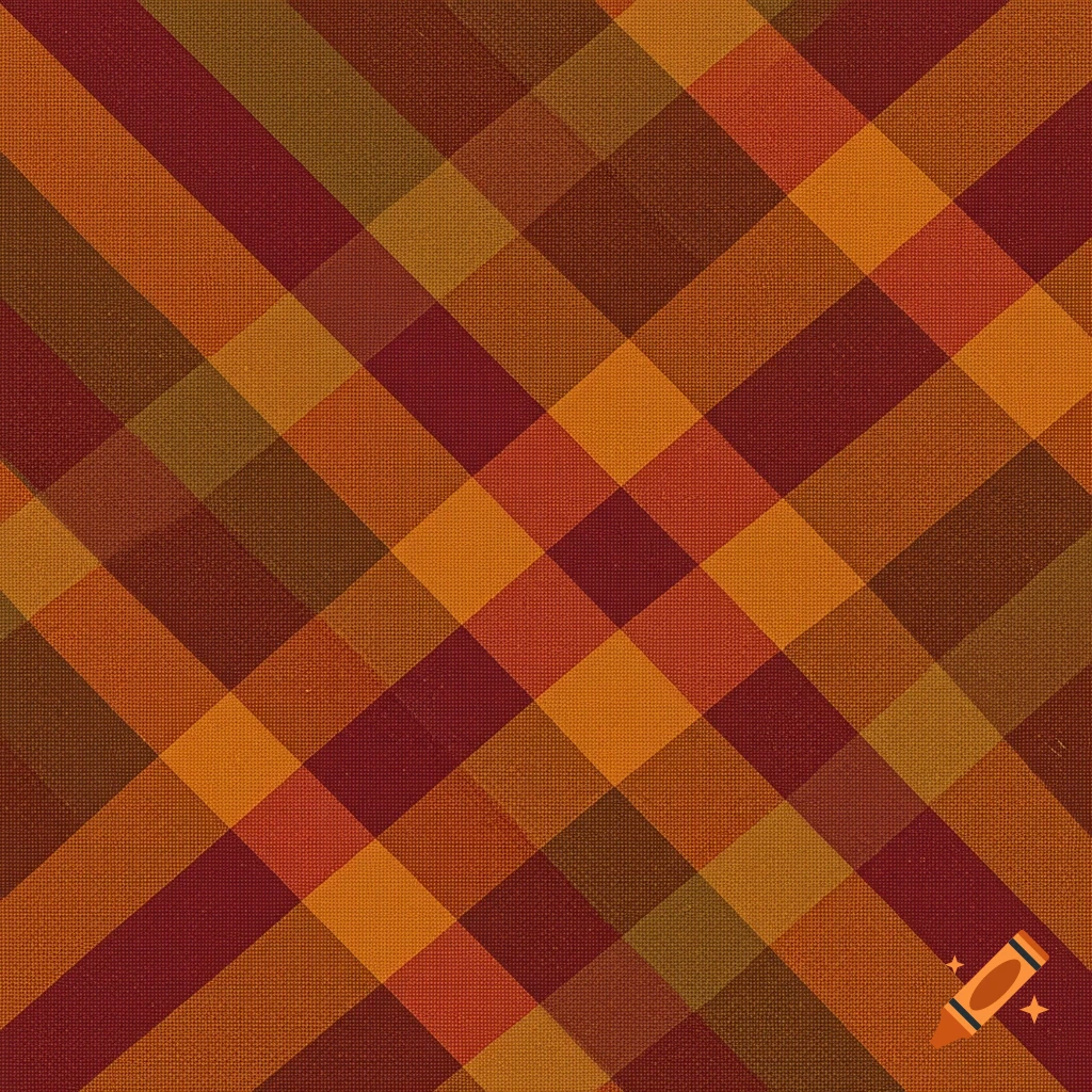 A diagonally checkered plaid pattern in shades of orange, red, and brown, with a visible fabric texture.