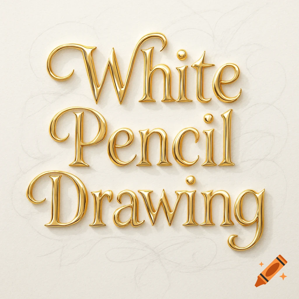 Gold 3D lettering spelling 'White Pencil Drawing' on a textured cream background.