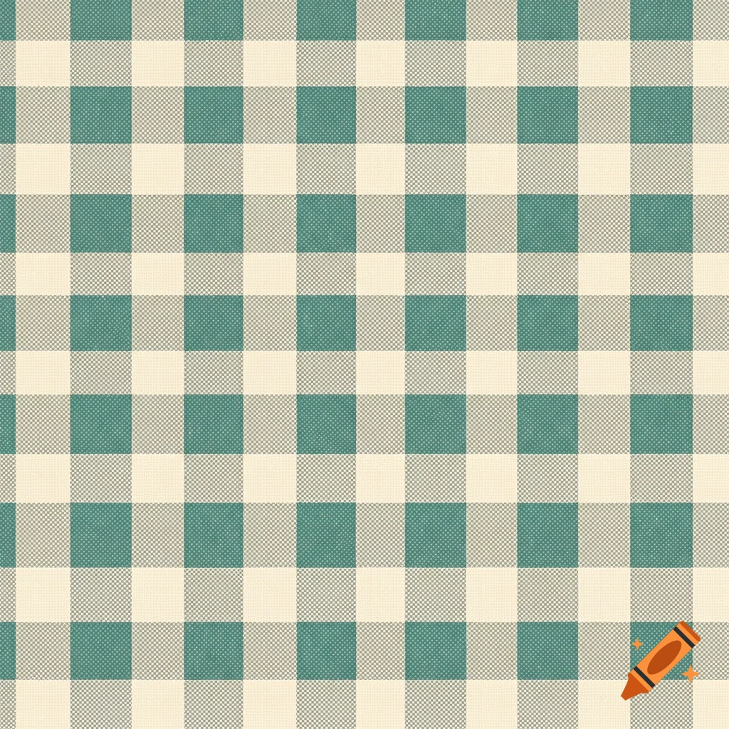 A seamless checkered pattern in cream and teal with a subtle woven textile texture.
