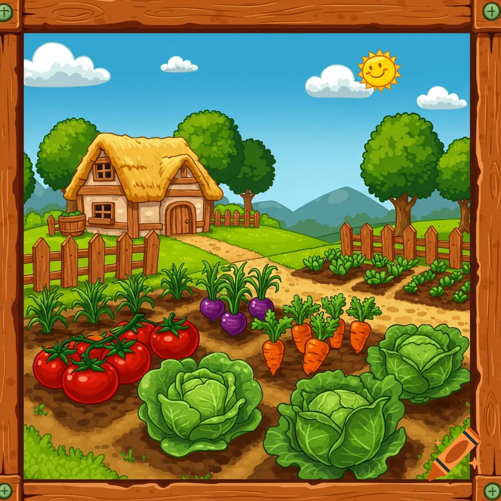 Square Garden With Growing Vegetables created on Craiyon, image size:1024x1024