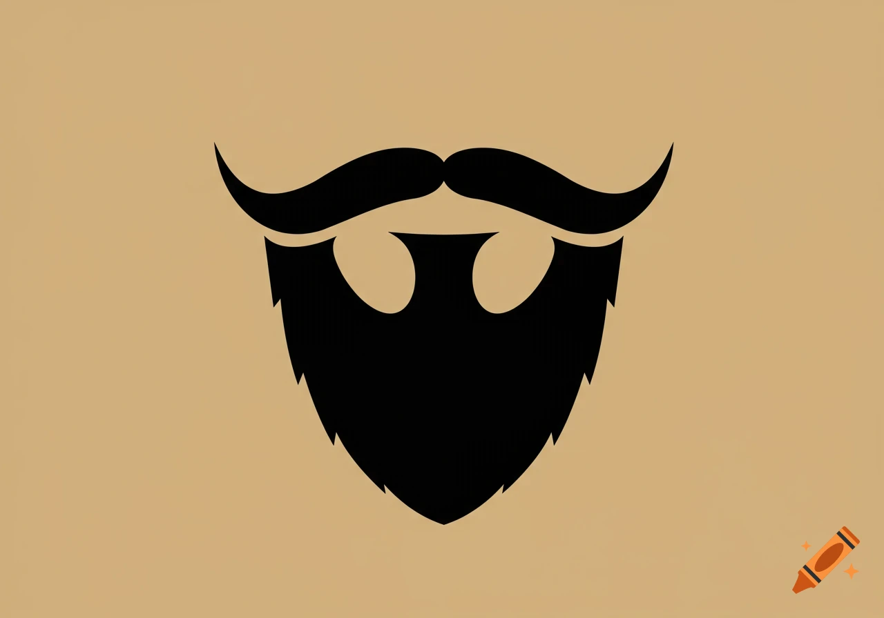 A minimalist black stylized mustache and beard logo on a light beige background.