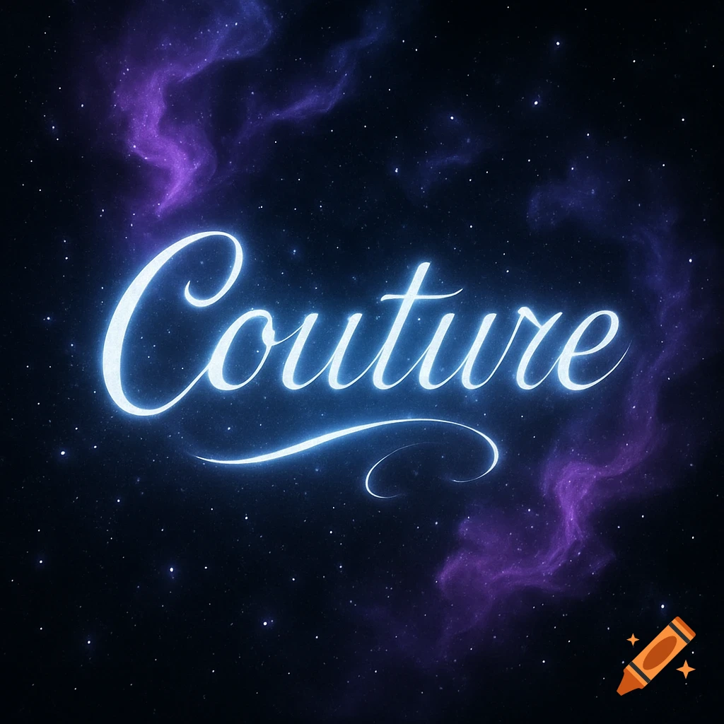 The word 'Couture' glows in a script font against a dark cosmic background with stars and purple nebulae.