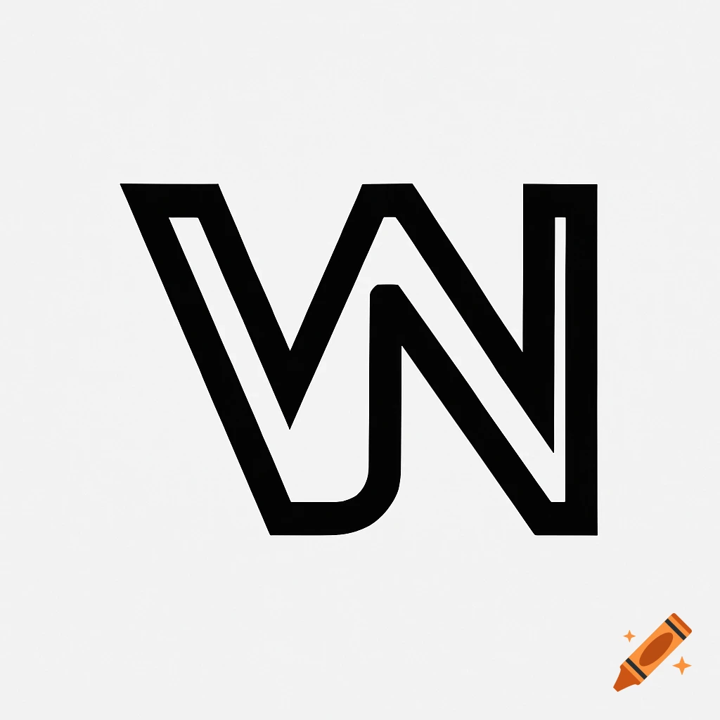 A black minimalist logo combining the letters 'V' and 'N' with geometric lines and negative space on a white background.