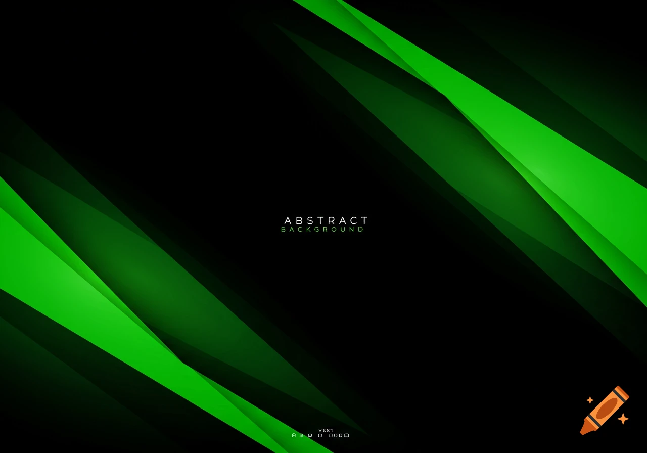 Abstract background with bright green diagonal geometric shapes layered over a dark black canvas.