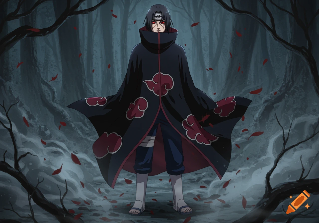 An illustration of a dark dog wearing a black Akatsuki robe with red ...