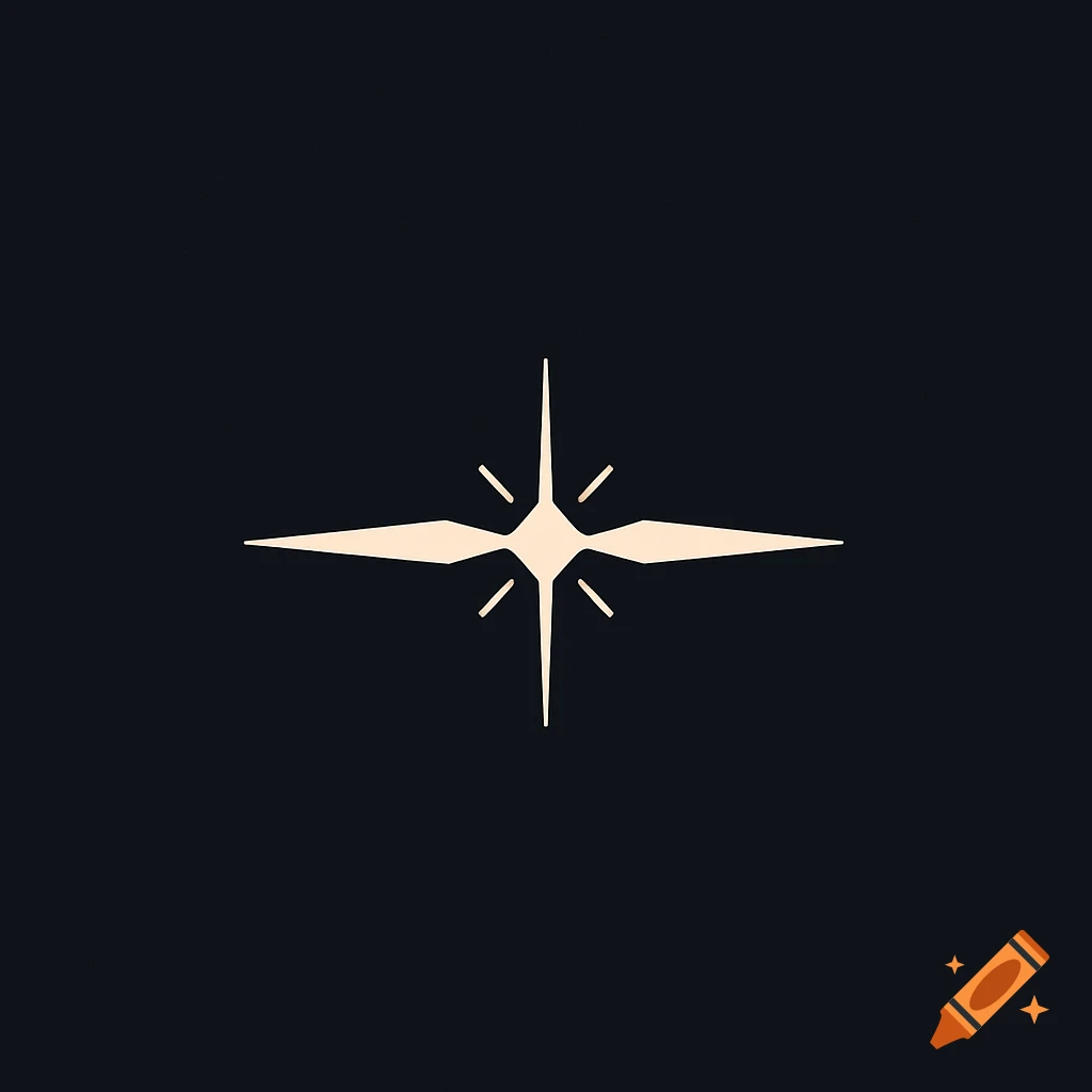 Minimalist geometric logo of a bright, stylized star or quasar on a dark background.