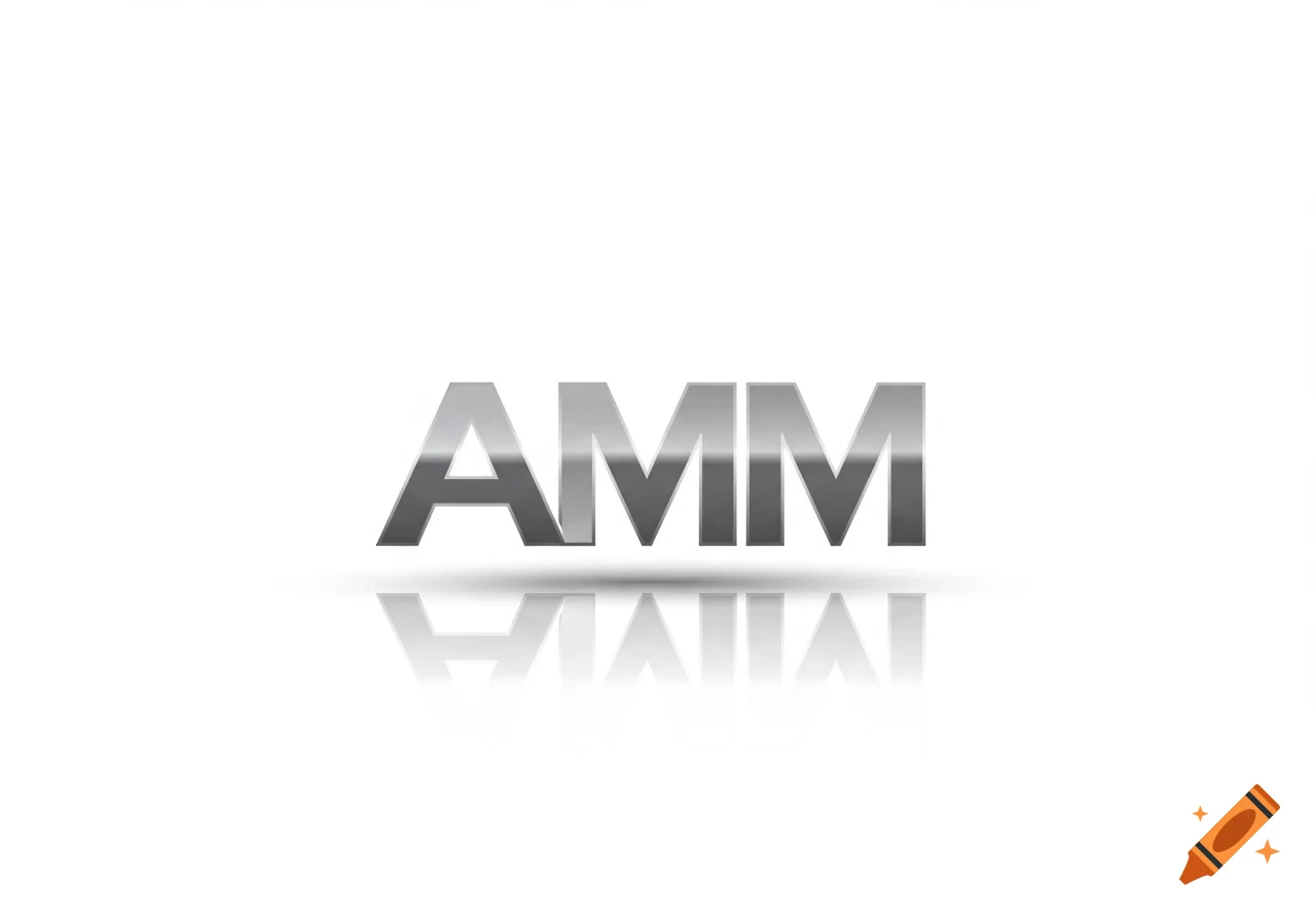 Silver metallic 3D letters 'AMM' with a reflection on a white background.