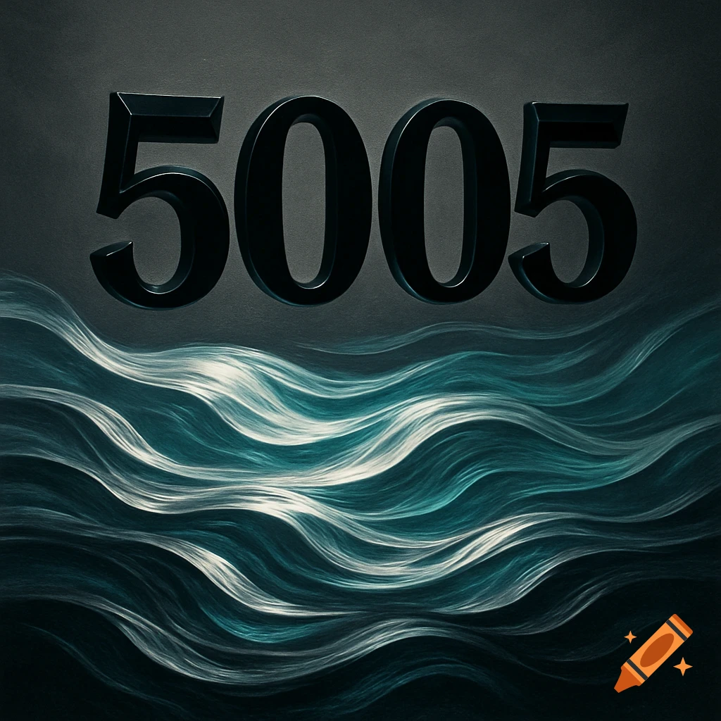 The number 5005 in dark, metallic 3D font above stylized, glowing blue and white waves.