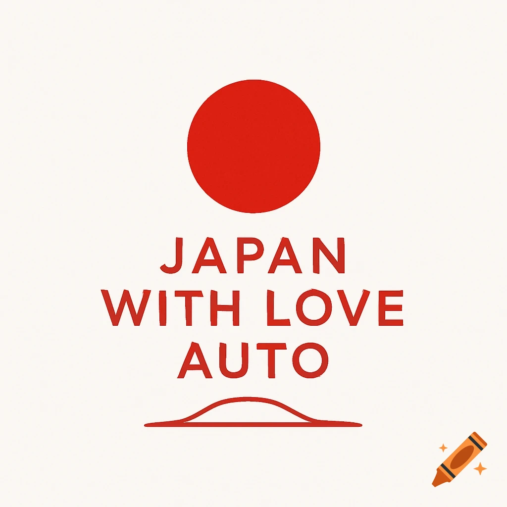 Minimalist white and red logo for Japan With Love Auto, featuring a red circle and a curved line.