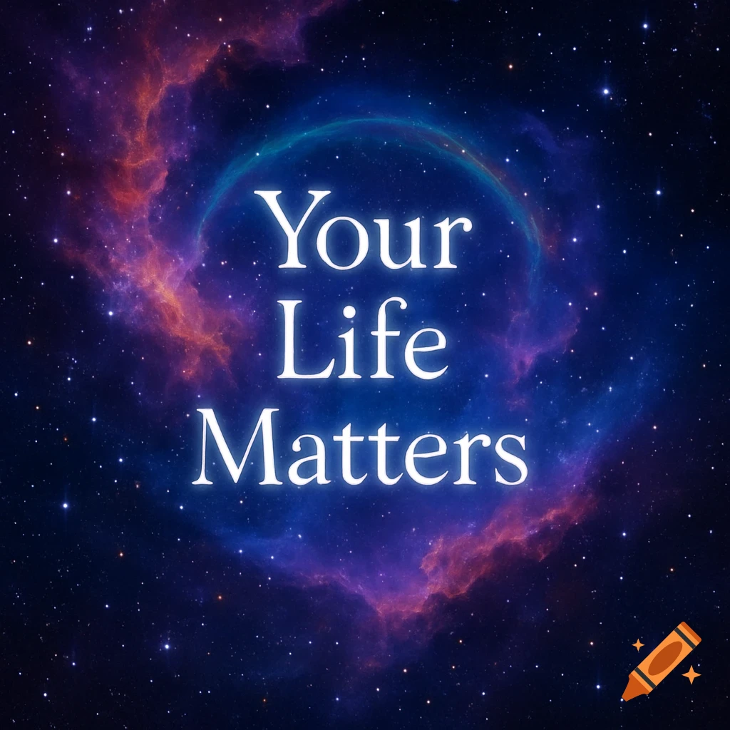 The text 'Your Life Matters' in white against a vibrant purple and blue cosmic nebula and starry background.