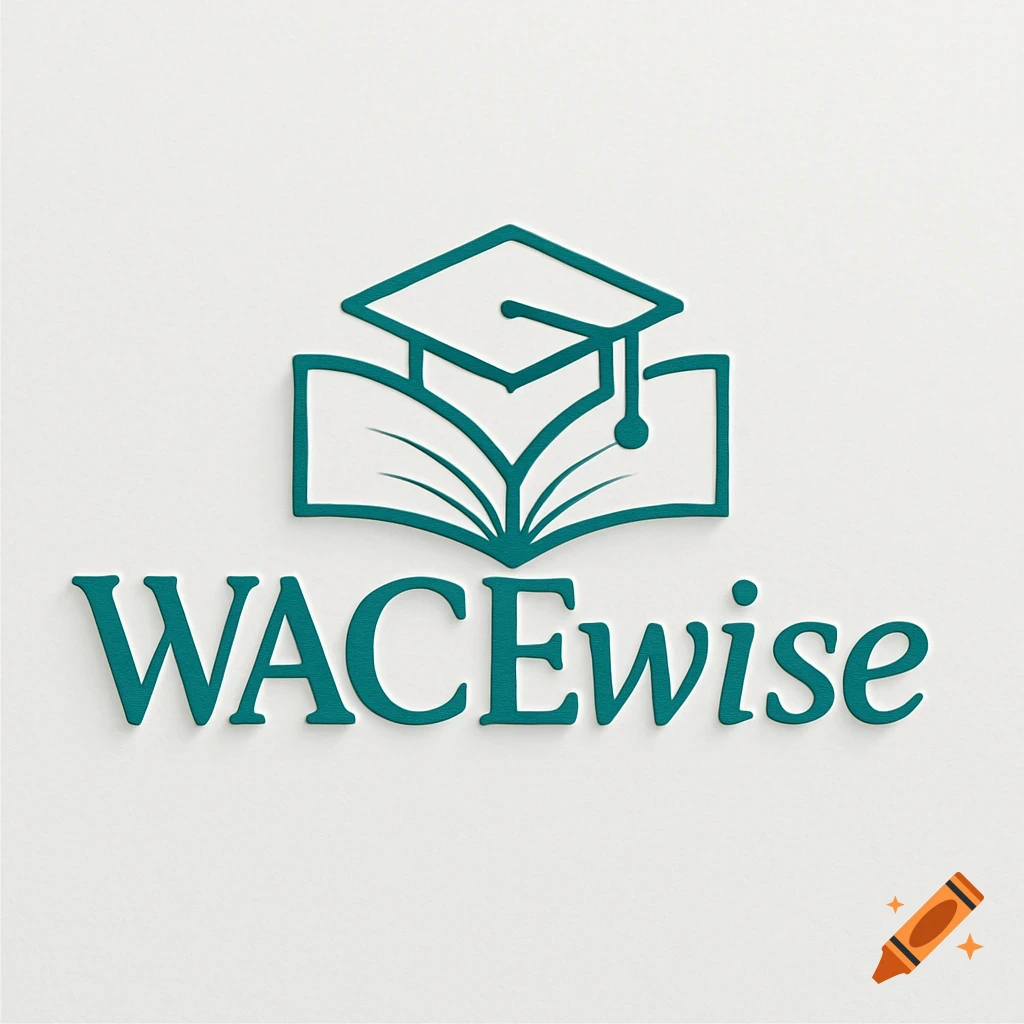 Teal 3D logo featuring an open book and graduation cap above the word WACEwise on a white background.