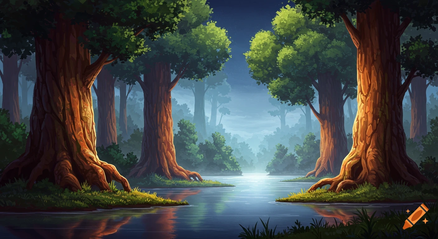 Colorful watercolor painting of a snowy forest with vibrant trees ...